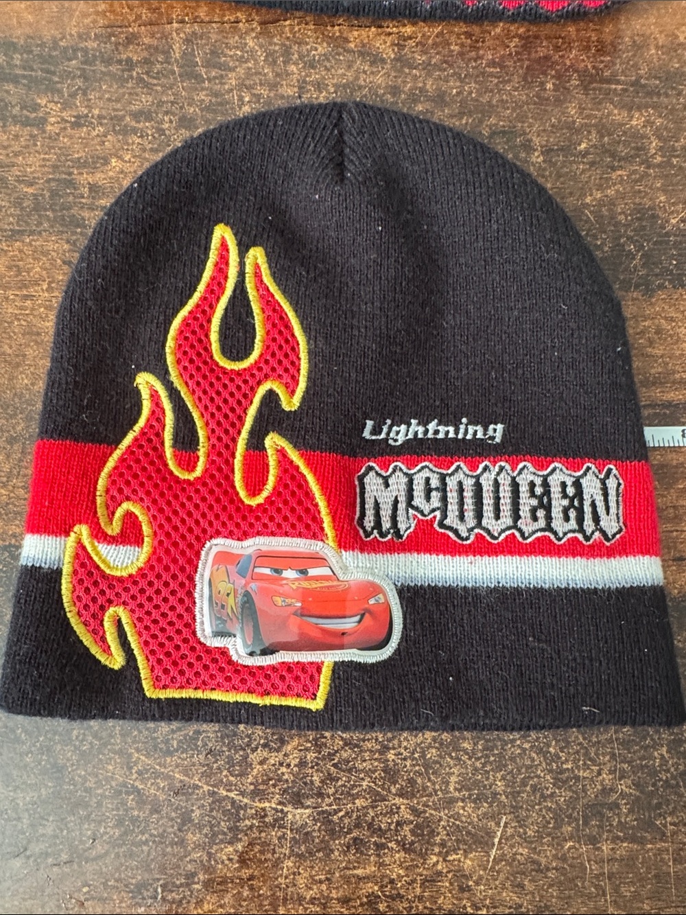 Disney Pixar Cars Lightning McQueen Black Flame Knit Beanie Hat